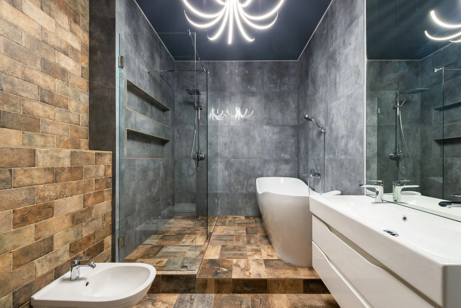Trace de fuite au plafond dans une salle de bain d appartement